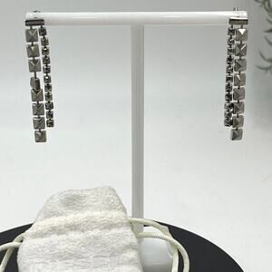 Diesel Designer Signed Stainless Steel Long Square Studded‎ Dangle Earrings